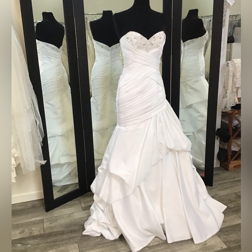 Strapless Sweetheart Beaded Bodice Wedding Gown - White